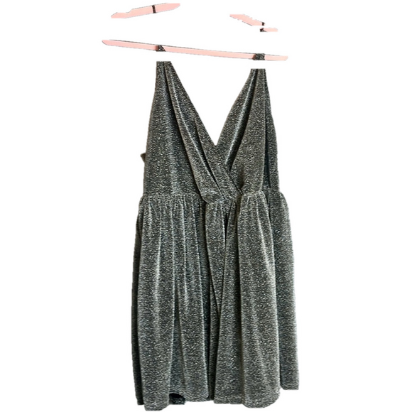 Silver Metallic FORMAL DRESS slinky sexy midi length EUC - Picture 2 of 2